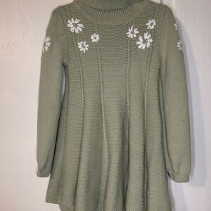 Green Knit Dress with White Floral Accents